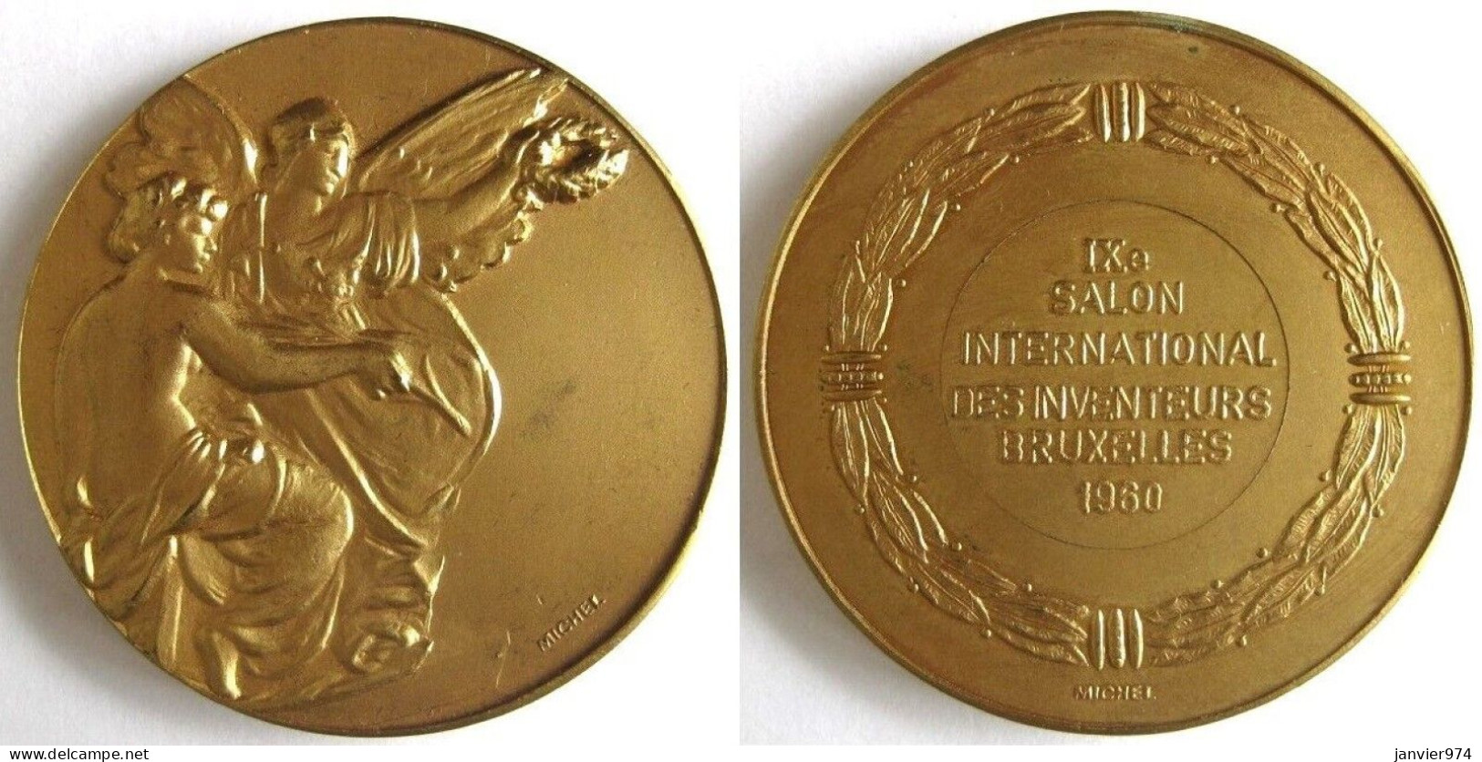 Médaille En Bronze Dorée,  IXe Salon International Des Inventeurs Bruxelles 1960 Par Michel - Andere & Zonder Classificatie