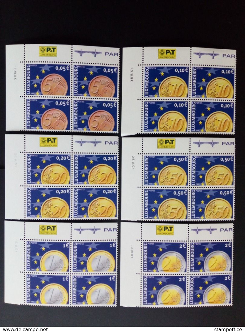 LUXEMBURG MI-NR. 1544-1549 POSTFRISCH(MINT) 4er BLOCK MITLÄUFER 2001 EURO MÜNZEN - Idées Européennes