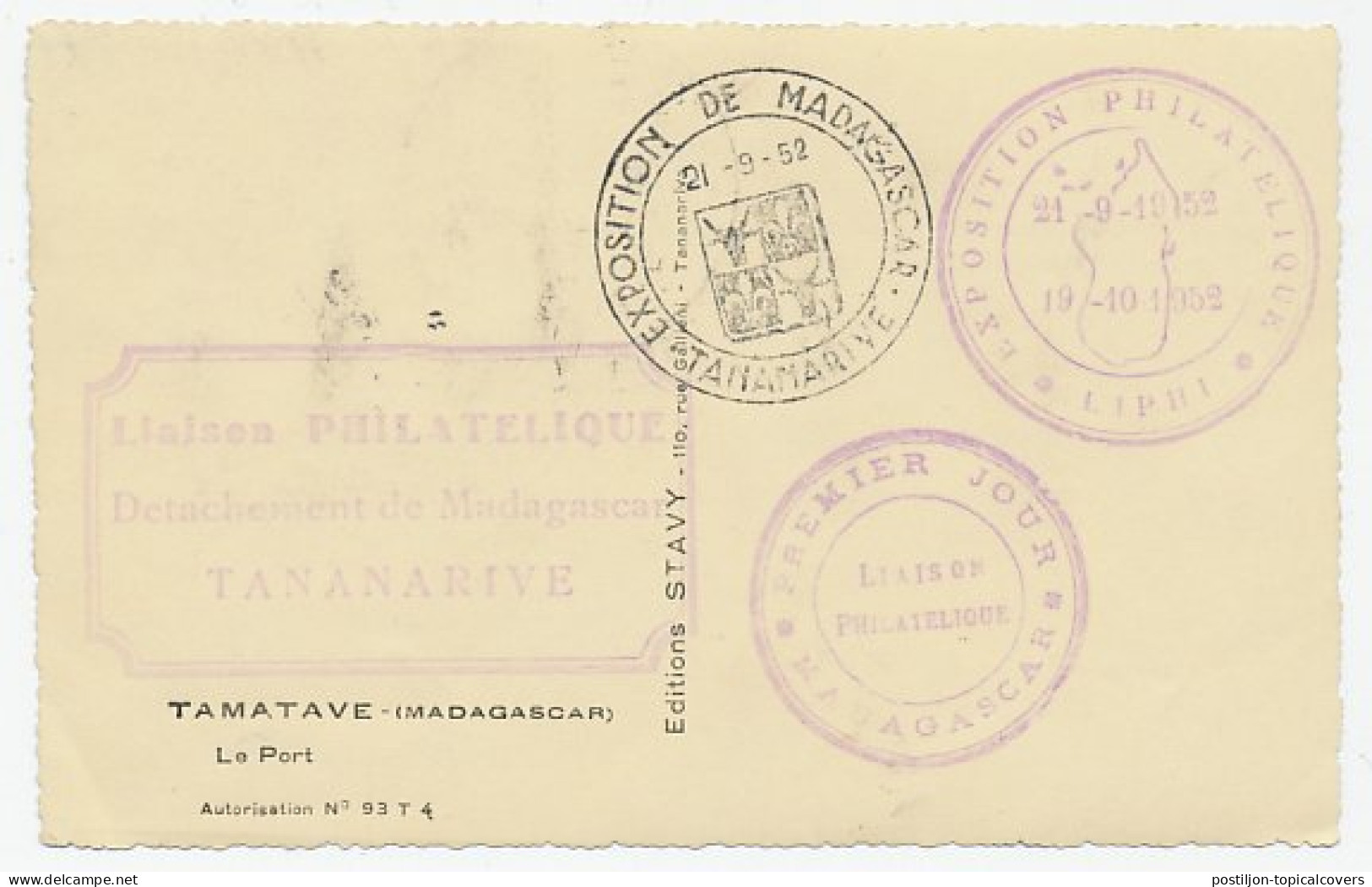 Maximum Card Madagascar 1952 Harbor - Tamatave - Boten