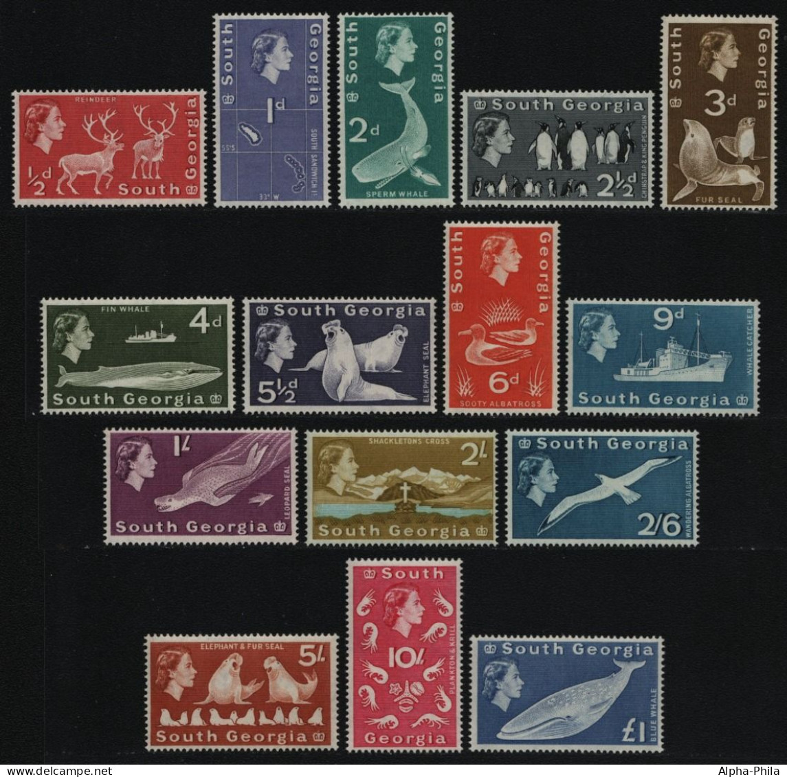 Süd-Georgien 1963 / 1970 - Mi-Nr. 9-23 ** - MNH - Freimarken - Fauna (I) - Géorgie Du Sud