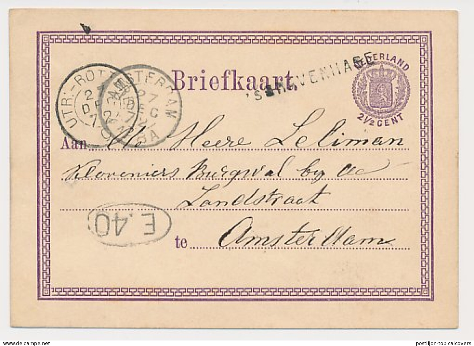 Stationspoststempel S Gravenhage - Amsterdam 1872 - Brieven En Documenten