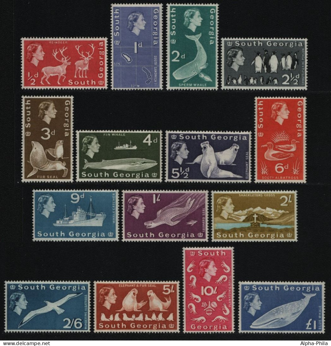 Süd-Georgien 1963 / 1970 - Mi-Nr. 9-23 ** - MNH - Freimarken - Fauna (II) - Georgia Del Sud