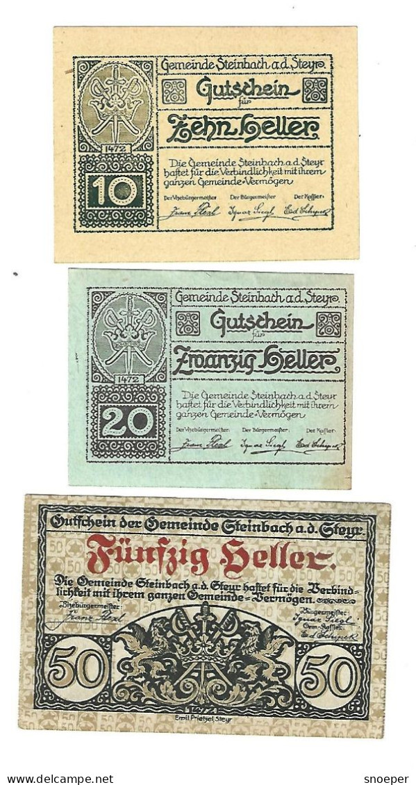 **Austria Notgeld Steinbach A/d Steyr  Serie Compleet  1025a Cat Val 3 Euro - Oesterreich