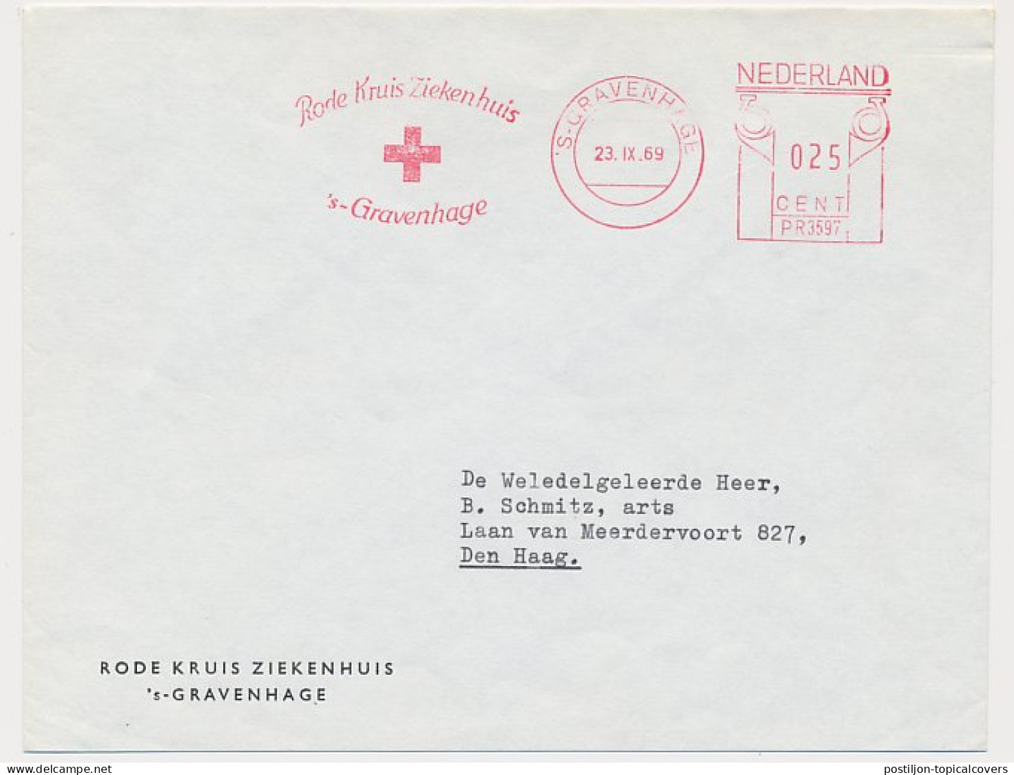 Meter Cover Netherlands 1969 Red Cross Hospital The Hague - Rotes Kreuz