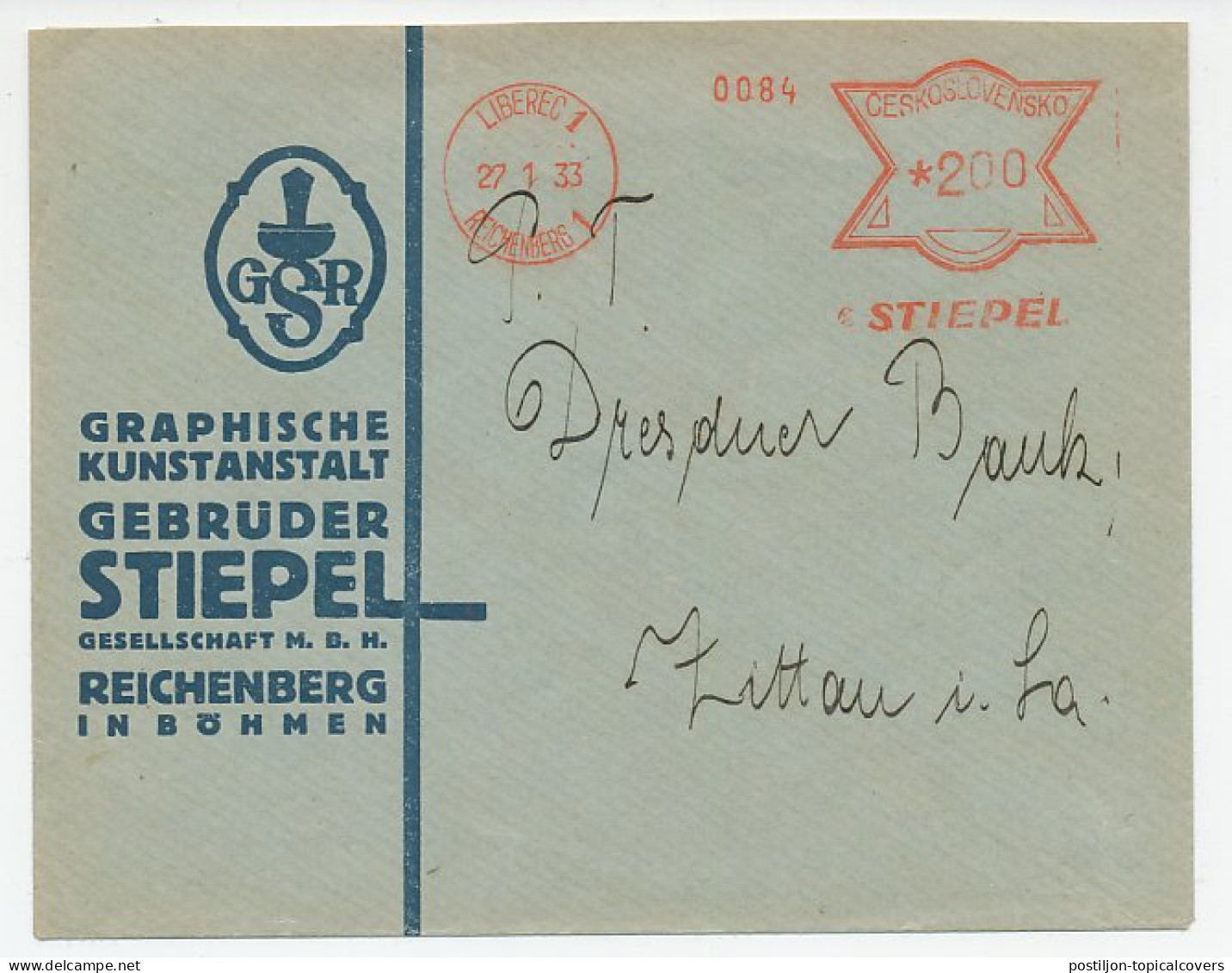 Illustrated Meter Cover Czechoslovakia 1933 Graphic Arts - Stiepel - Other & Unclassified