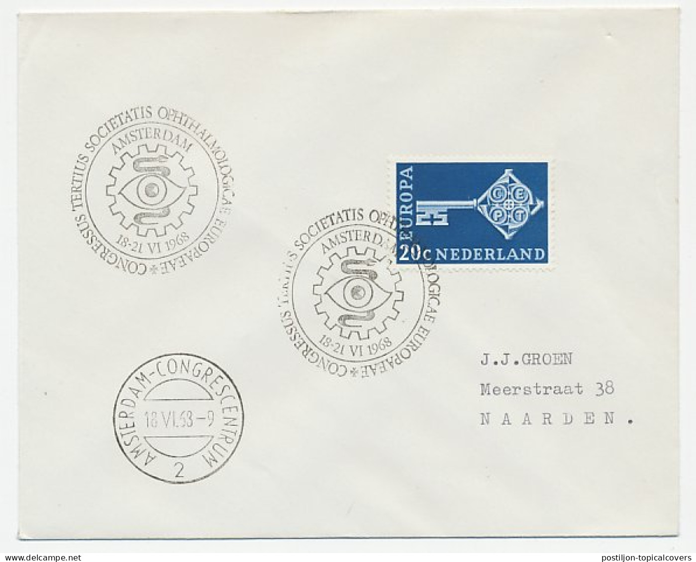Cover / Postmark Netherlands 1968 European Ophthalmic Congress - Autres & Non Classés