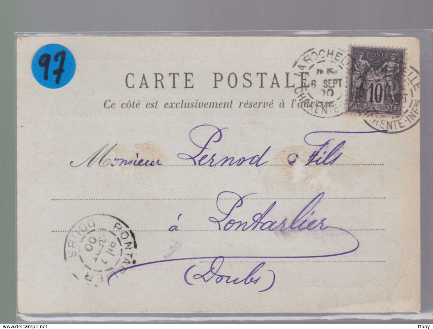 Un Timbre 10 C  Type Sage   Sur Carte Postale   Année 1900     Destination  Pontarlier  Doubs - 1877-1920: Semi-moderne Periode