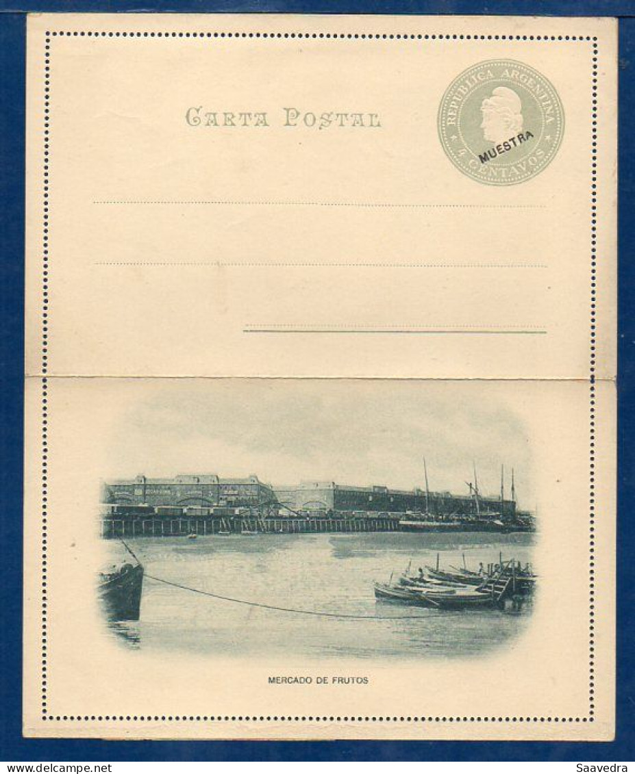 Argentina, 1900, Unused Postal Stationery, Mercado De Frutos, MUESTRA (Specimen)  (052) - Postal Stationery