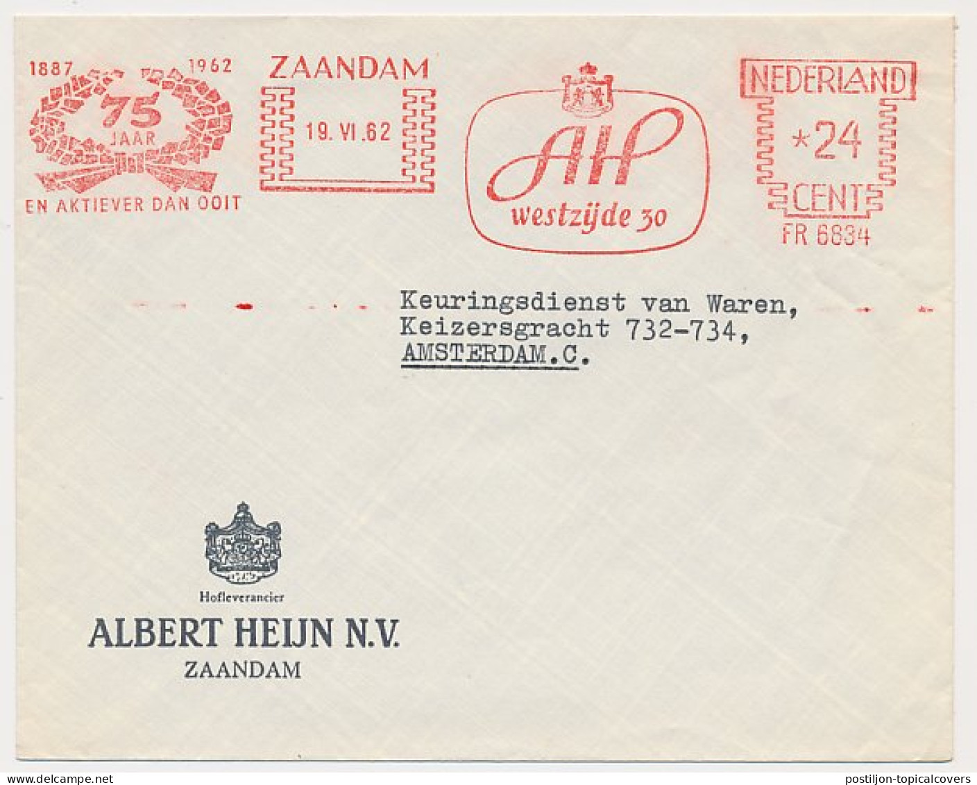 Meter Cover Netherlands 1962 75 Years Albert Heijn - Zaandam - Unclassified