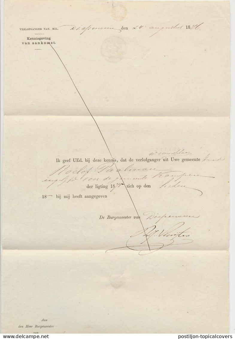 Diepenveen - Trein Takjestempel Zutphen - Leeuwarden 1876 - Cartas & Documentos