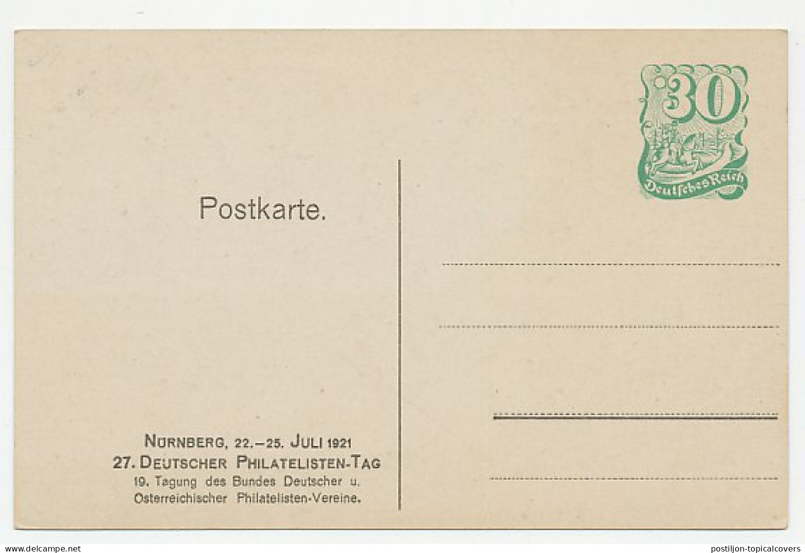 Postal Stationery Germany 1921 Philatelic Day Nurnberg - Bayern - Mail Coach - Andere & Zonder Classificatie