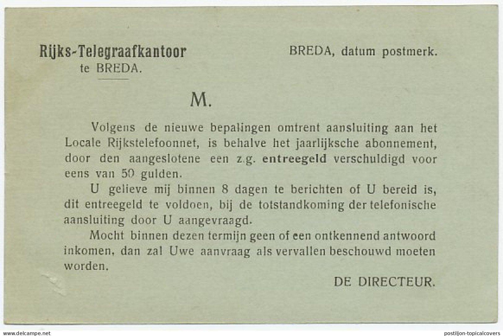 Dienst Posterijen Breda 1919 - Rijkstelefoon - Sin Clasificación