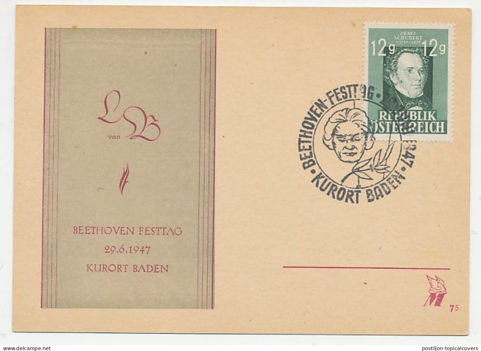 Postcard / Postmark Austria 1947 Ludwig Van Beethoven - Composer - Muziek