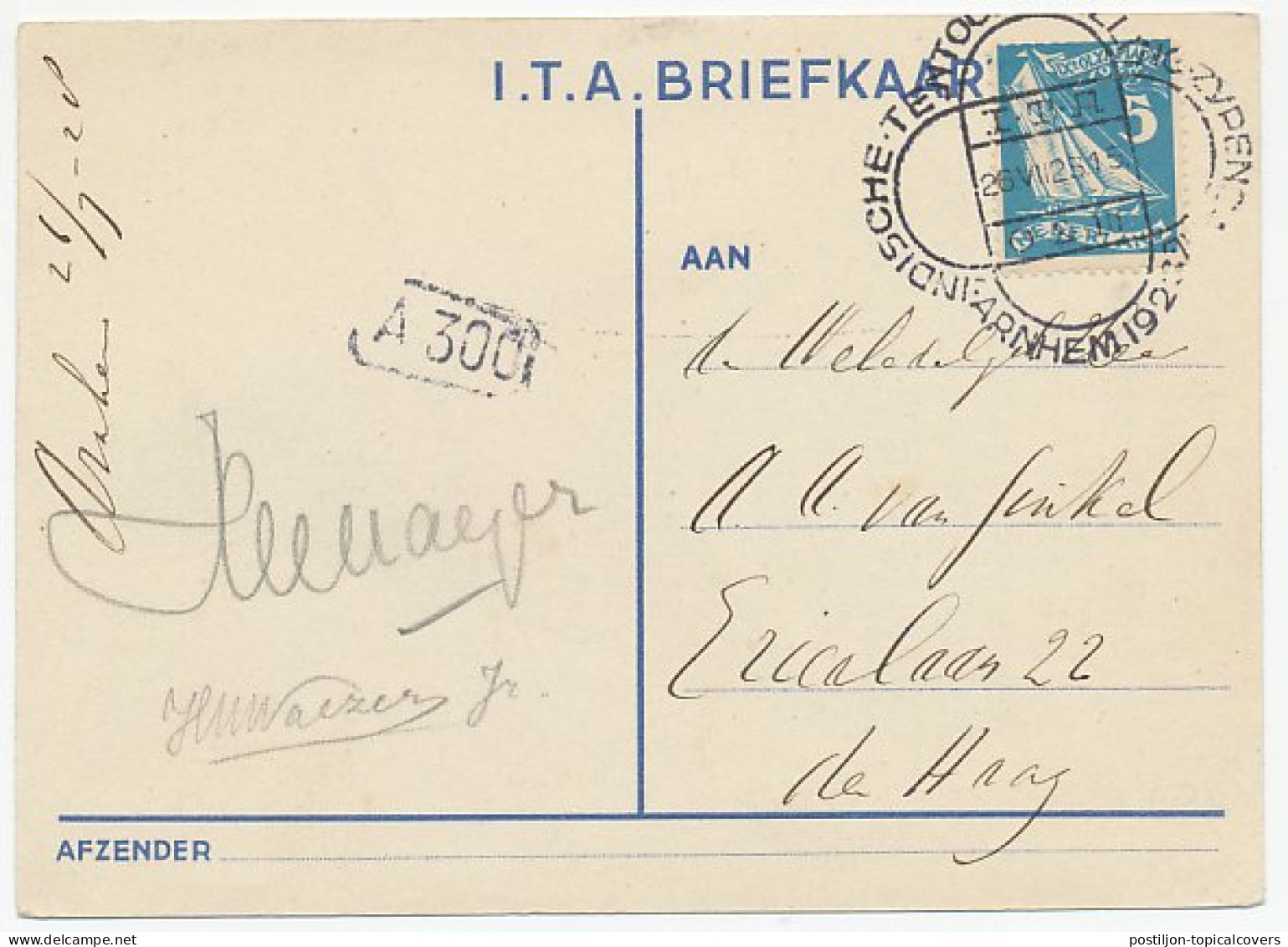 Postcard / Postmark Netherlands 1928 East And West Indies Exhibtion Arnhem - I.T.A. - Non Classés