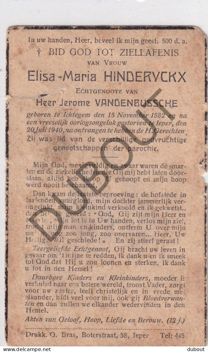 WOII - Elisa Maria Hinderyckx °Ichtegem 1882 †Oorlogsongeluk Ieper 1940   (F569) - Esquela