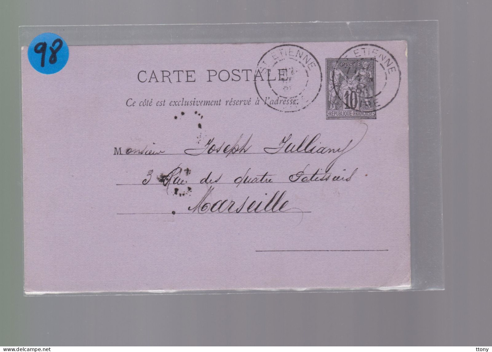 Entier Postal   10 C  Type Sage   Sur Carte Postale   Année 1885     Destination  Marseille - 1877-1920: Semi-moderne Periode