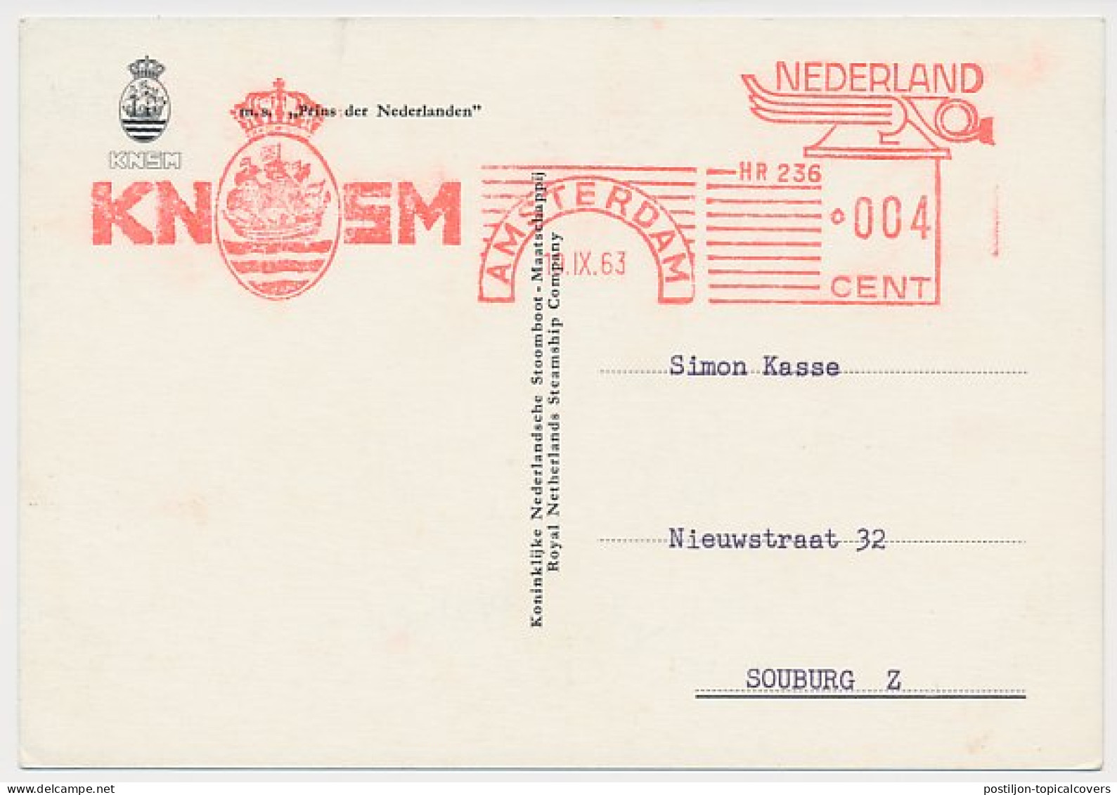 Meter Picture Postcard Netherlands 1963 KNSM - Royal Dutch Steamship Company  - Schiffe