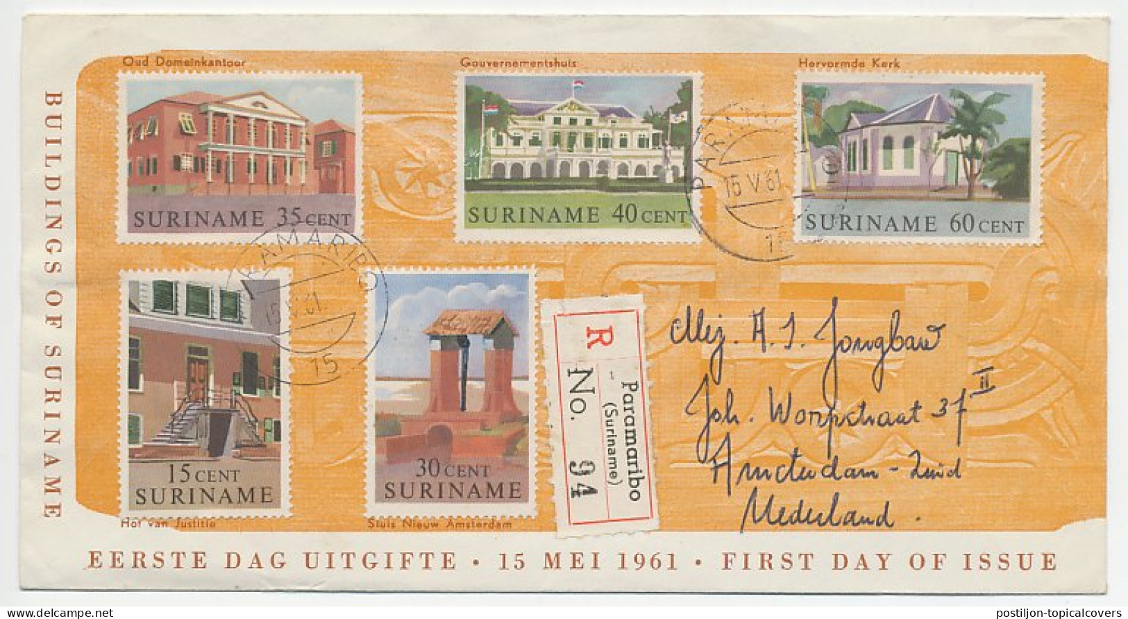 Registered Cover / Postmark Suriname 1961 Buildings Of Suriname - Other & Unclassified