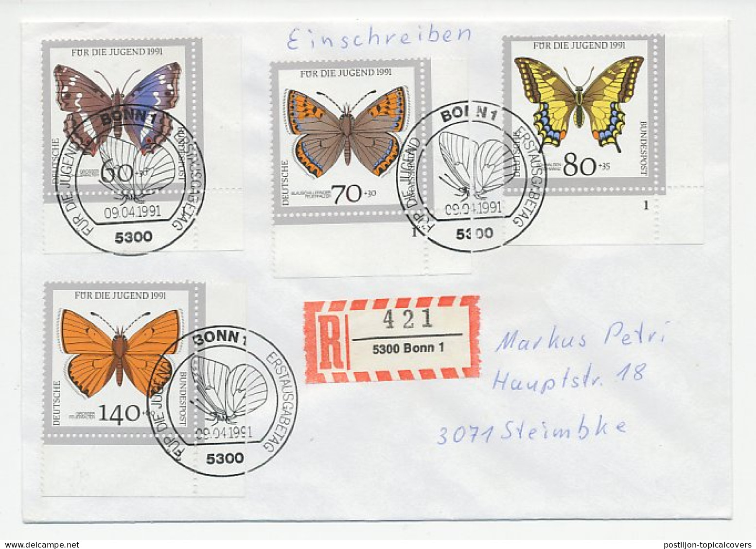 Registered Cover / Postmark Germany 1991 Butterfly - Other & Unclassified