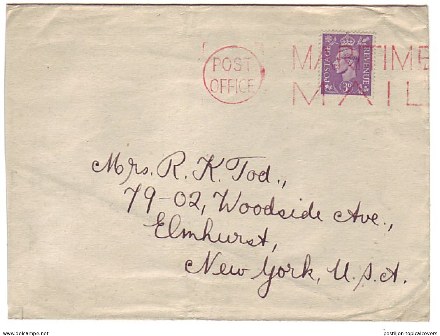Post Office Maritime Mail GB / UK - USA  - WW2 (II Guerra Mundial)