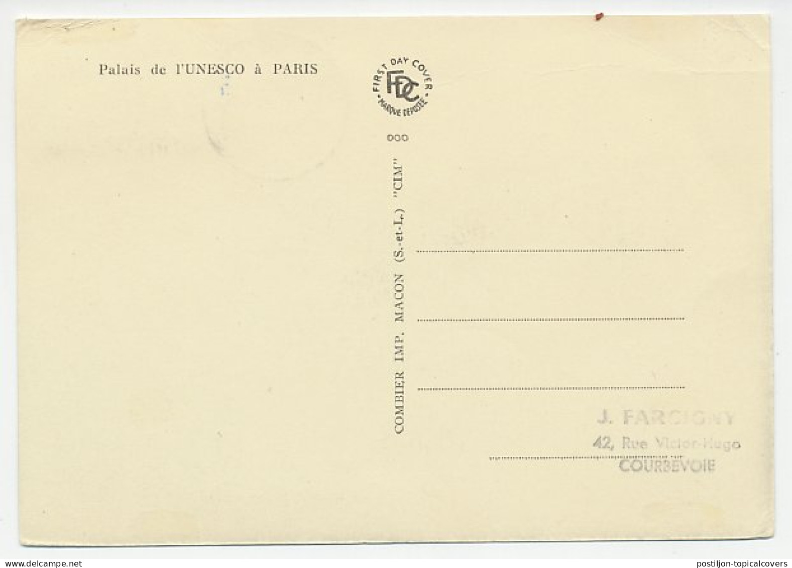 Maximum Card France 1958 UNESCO - Palace - ONU