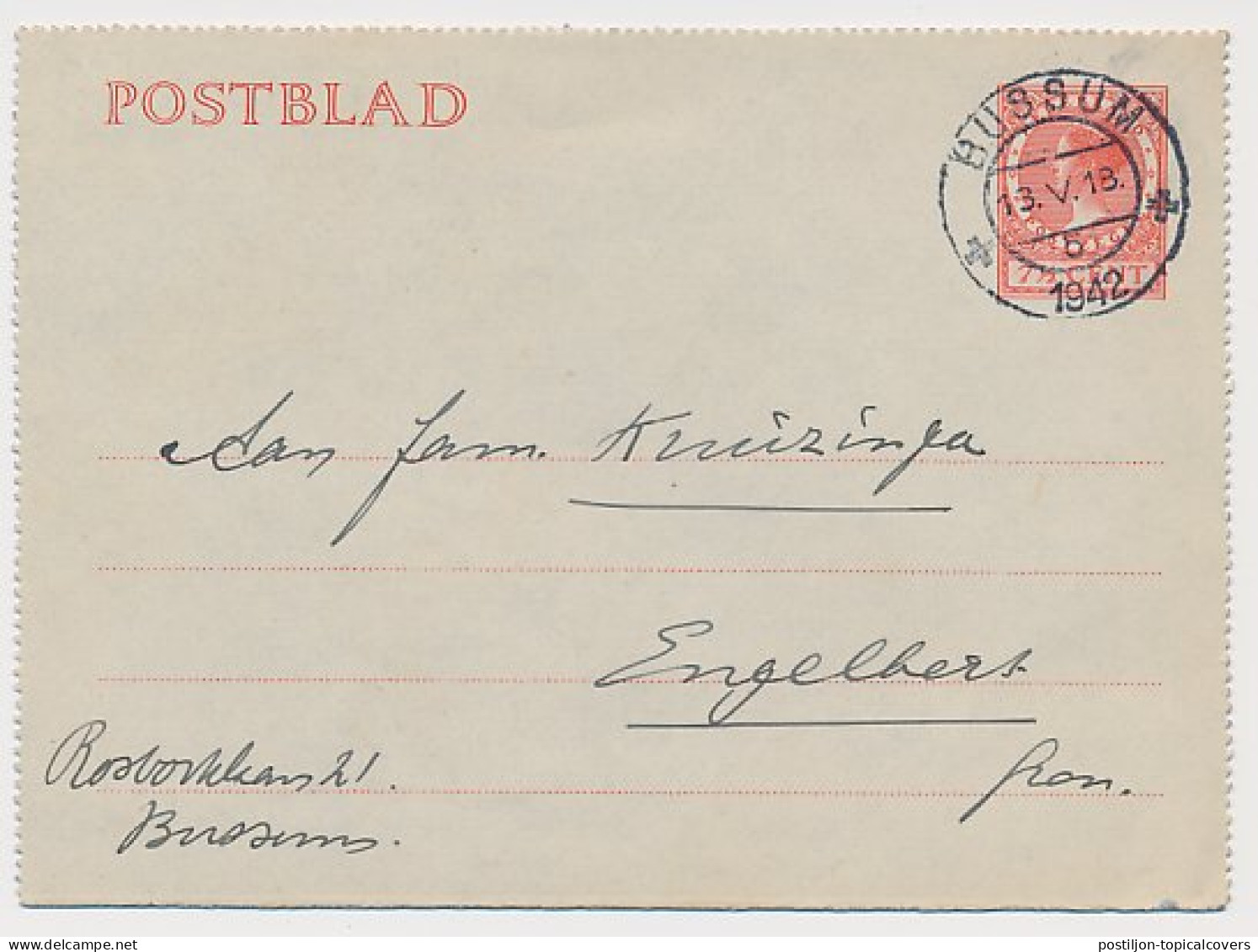 Postblad G. 16 Bussum - Engelbert 1942 - Entiers Postaux