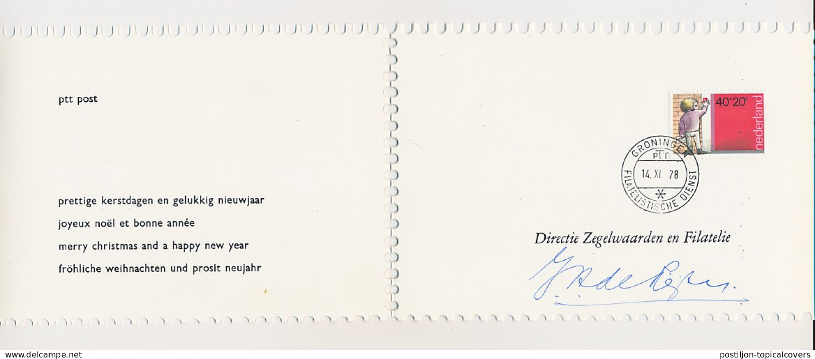 KBK - Filatelistische Dienst 1978 - Handtekening De Rijter - Zonder Classificatie
