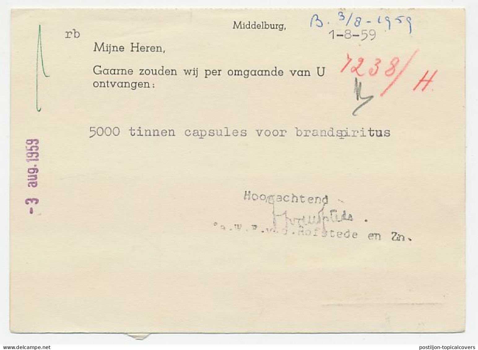 Firma Briefkaart Middelburg 1959 - Phar. Groothandel - Non Classés