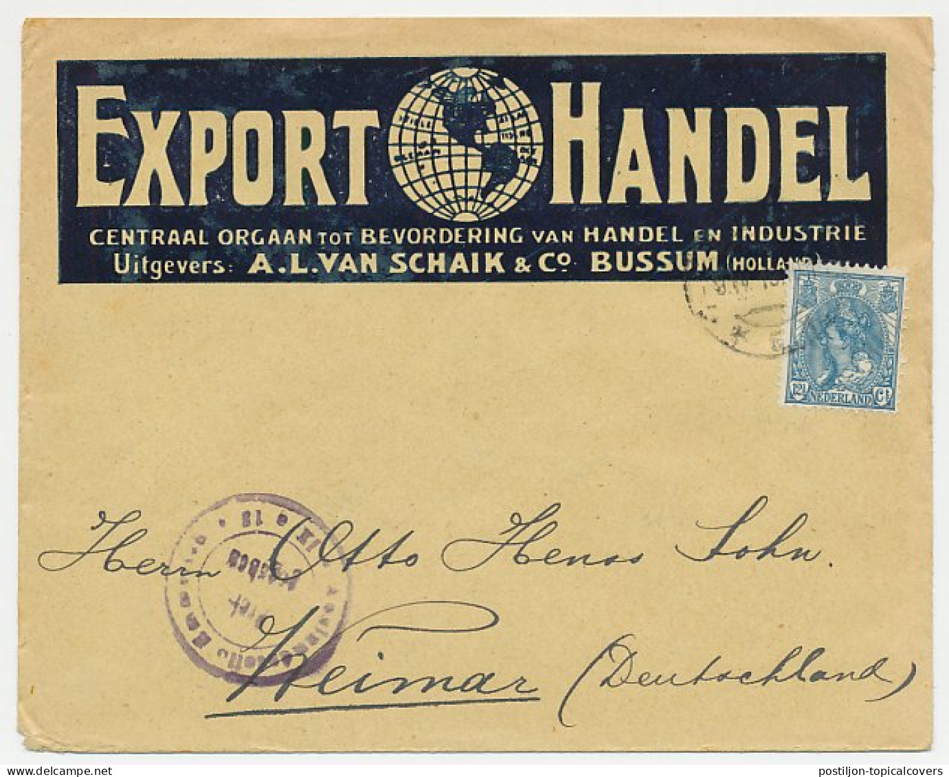 Firma Envelop Bussum 1915 - Export / Handel / Globe - Unclassified