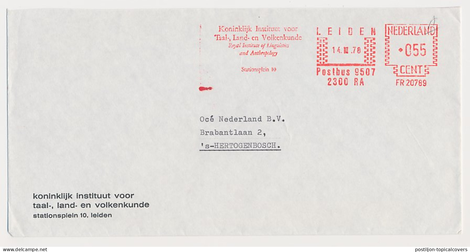 Meter Cover Netherlands 1978 Royal Institute Of Linguistics And Anthropology - Otros & Sin Clasificación