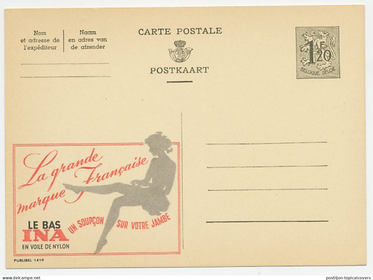 Publibel - Postal Stationery Belgium 1954 Nylons - Costumes