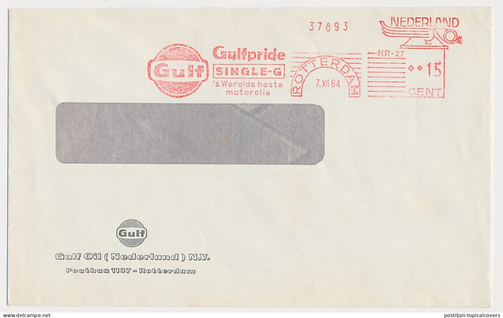 Meter Cover Netherlands 1964 Gulf - Motor Oil - Otros & Sin Clasificación