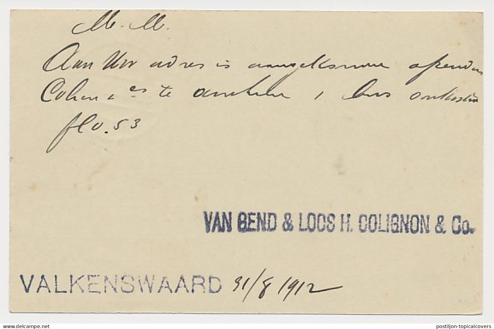 V. Gend En Loos H. Colignon En Co. Valkenswaard - Riethoven 1912 - Unclassified