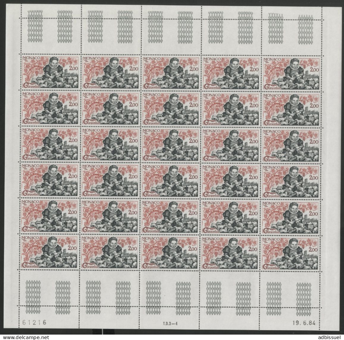 MONACO N° 1451 En Feuille Complète De 30 Ex. Neufs ** (MNH) Avec Coin Daté Voir Suite - Unused Stamps
