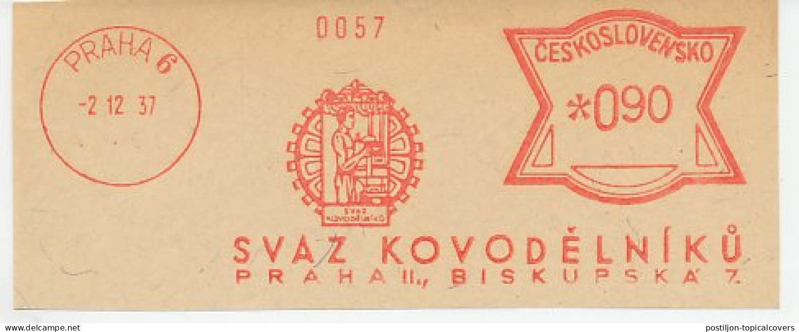 Meter Cut Czechoslovakia 1937 Union Of Metalworkers - Fábricas Y Industrias