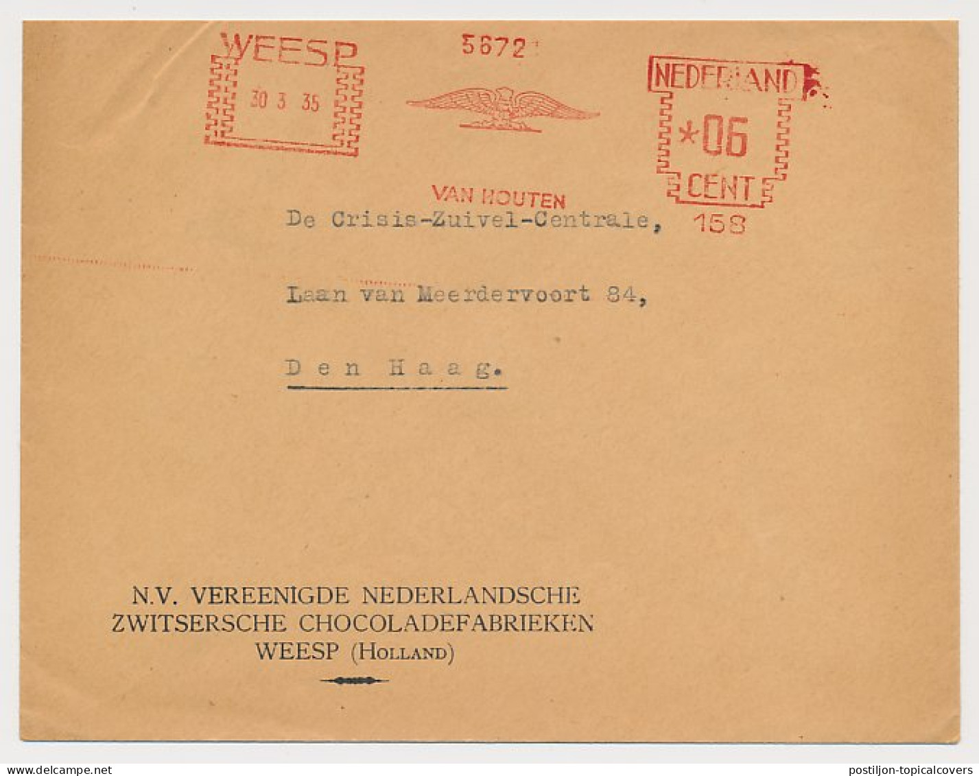 Meter Cover Netherlands 1935 Chocolate - Van Houten  - Ernährung