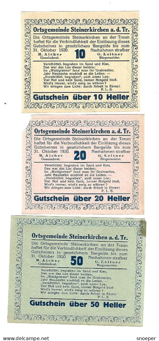 **Austria Notgeld Steinkirchen Am Der  Traun  Serie Compleet  1029.2a   Cat Val 3 Euro - Oesterreich