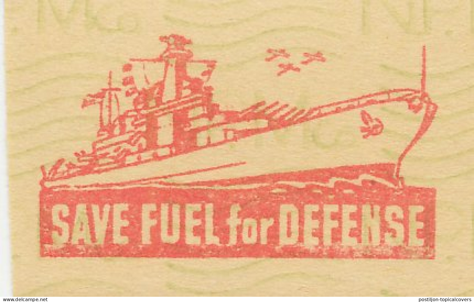 Meter Cut USA 1942 Navy Ship - Save Fuel For Defense - WO2