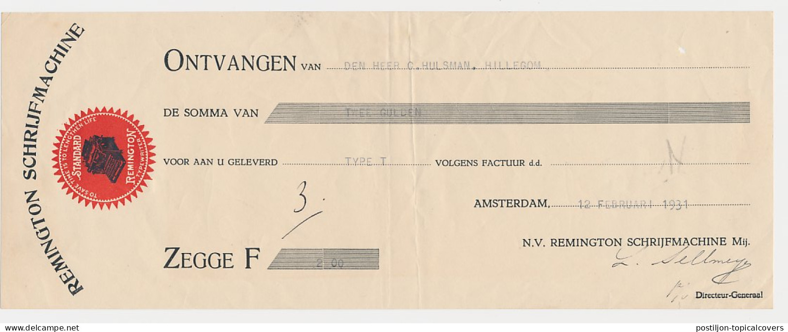 Kwitantie Amsterdam 1931 - Remington Schrijfmachine - Netherlands