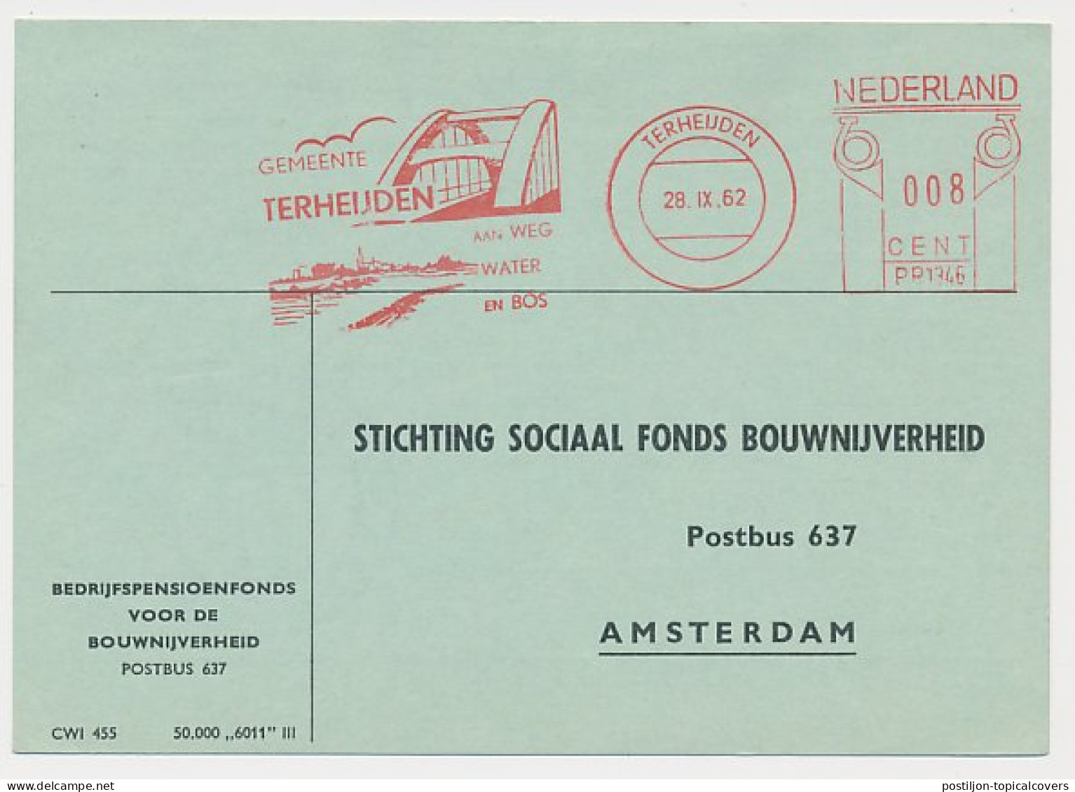 Meter Card Netherlands 1962 Bridge - Terheijden - Bruggen
