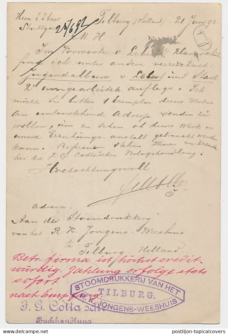 Briefkaart Tilburg 1886 -Drukkerij Van Het R.K. Jongens Weeshuis - Unclassified