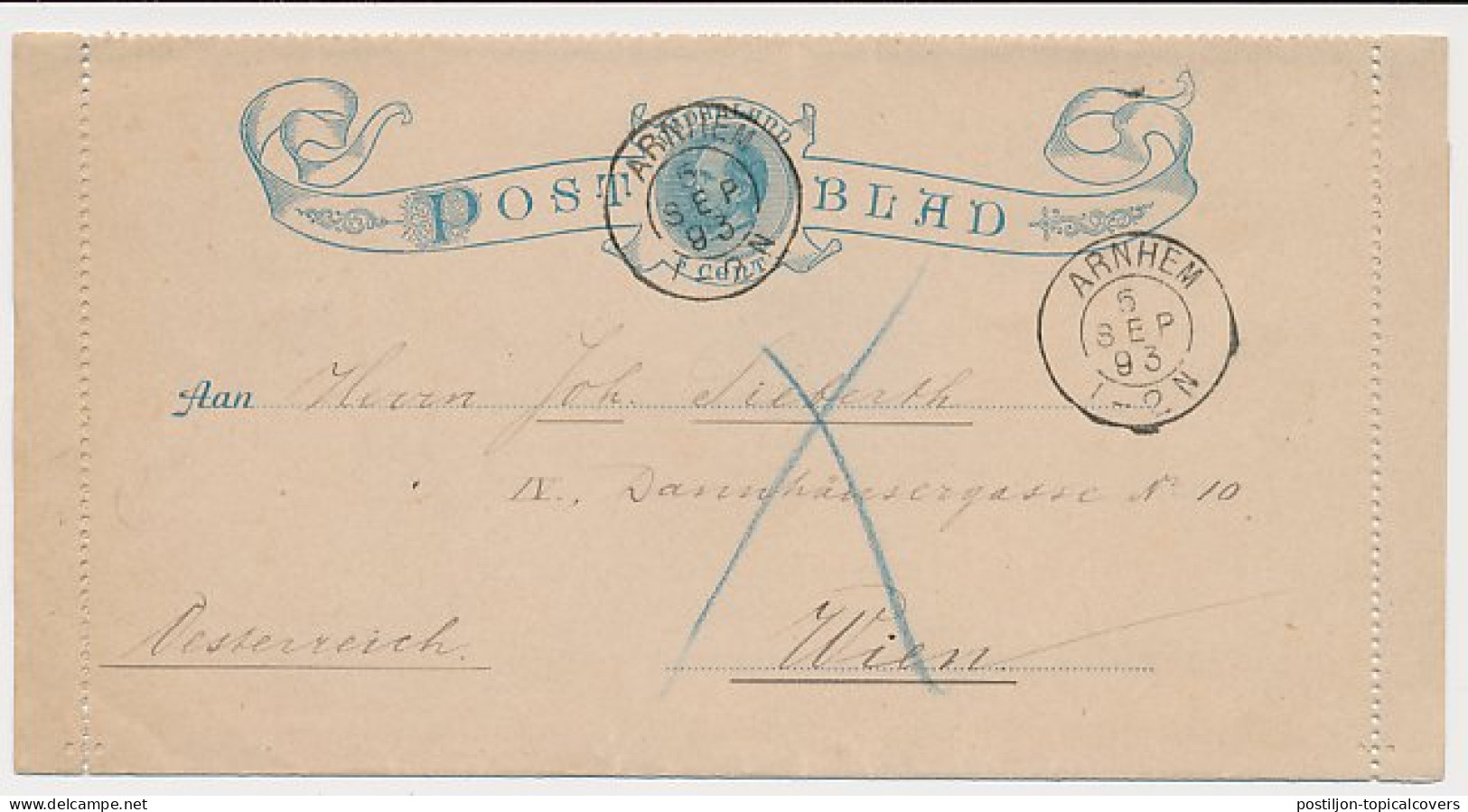 Postblad G. 1 Arnhem - Oostenrijk 1893 - Entiers Postaux