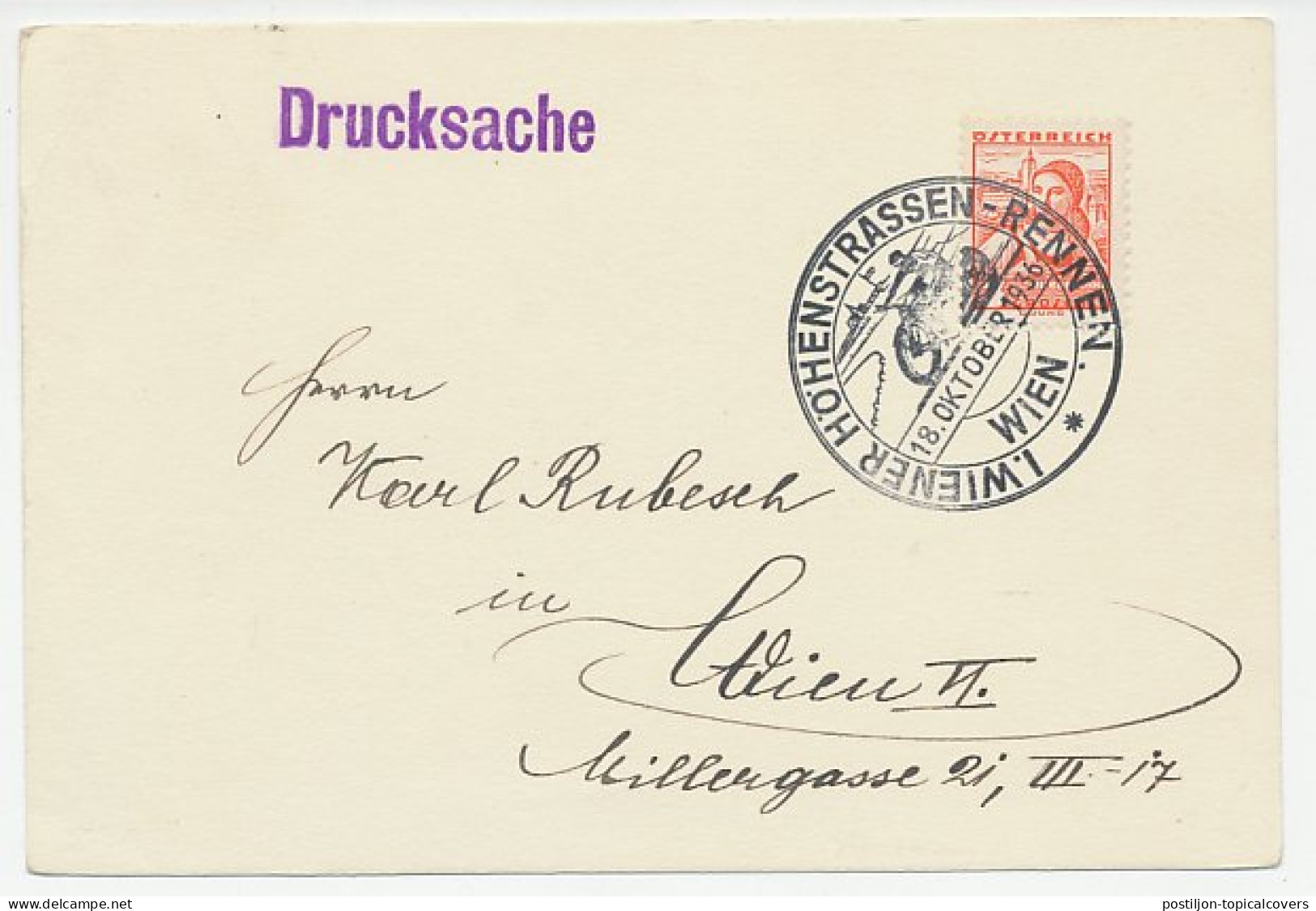 Card / Postmark Austria 1936 Motor Race Vienna - Motorfietsen