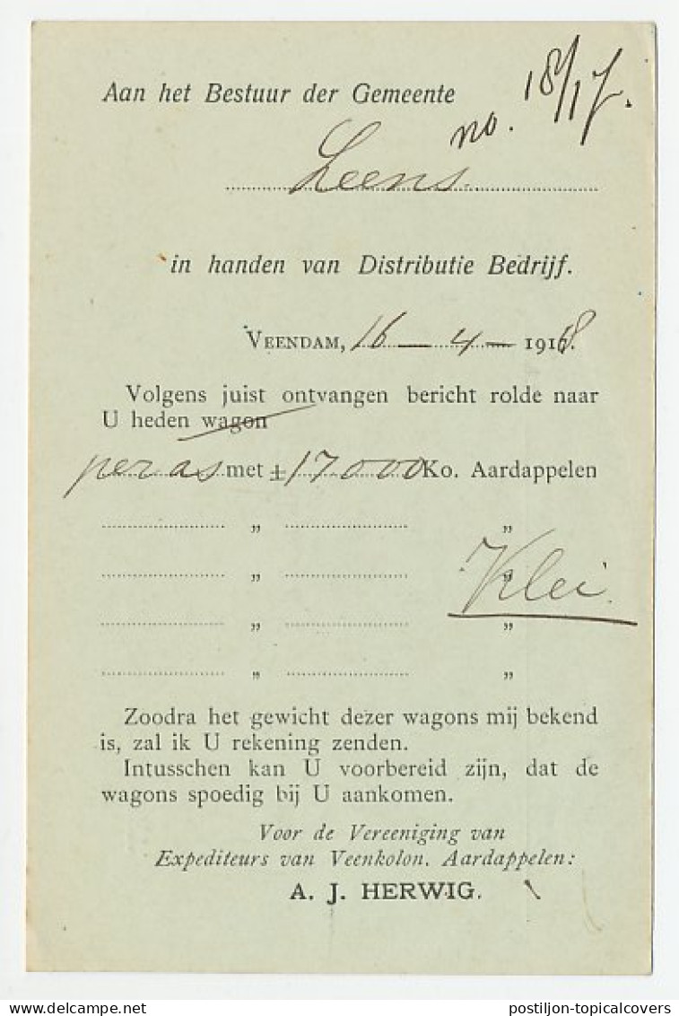 Dienst Veendam - Leens - Wehe 1918 - Uitvoering Distributiewet  - Sin Clasificación