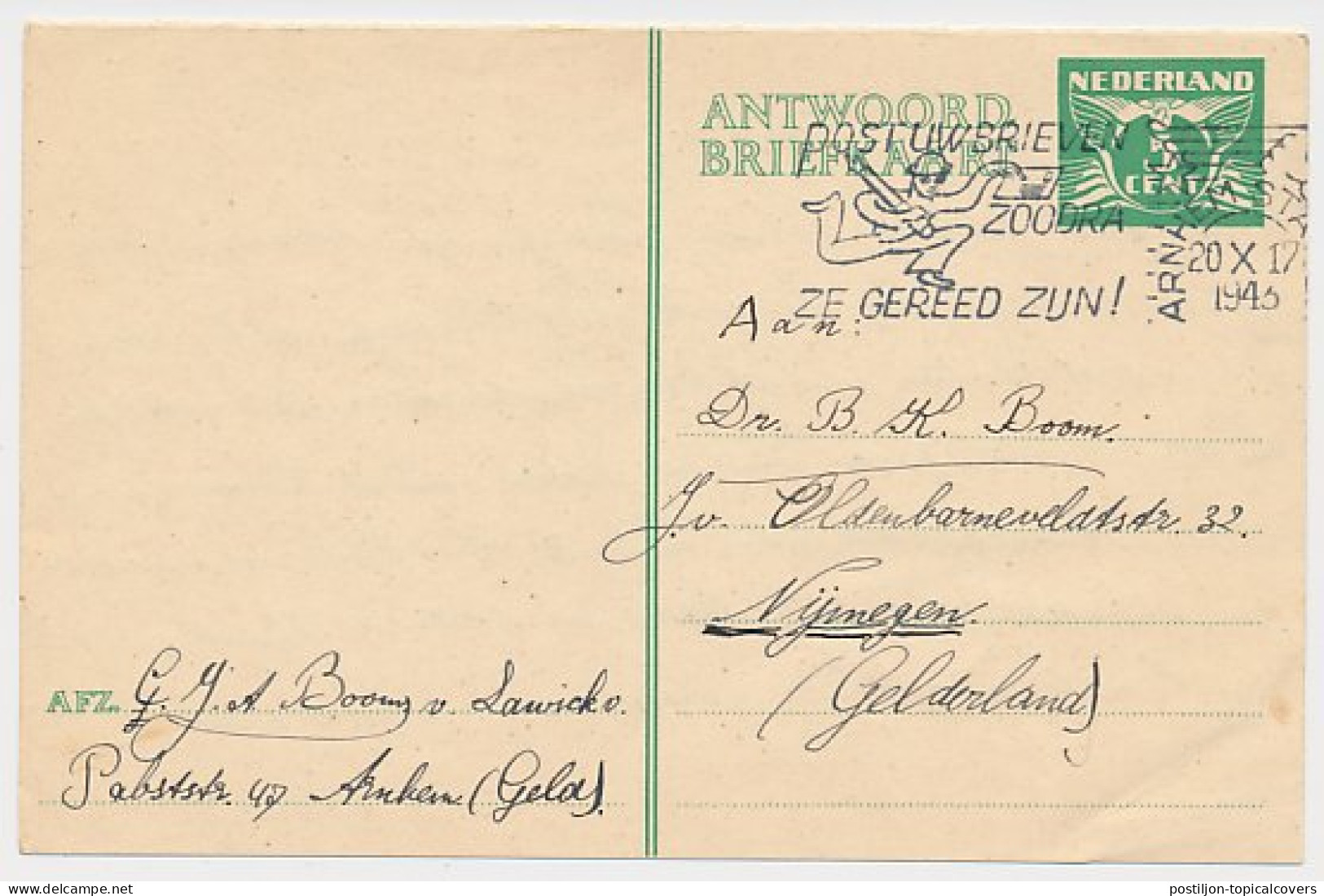 Briefkaart G. 272 A-krt. Arnhem - Nijmegen 1943 - Postal Stationery