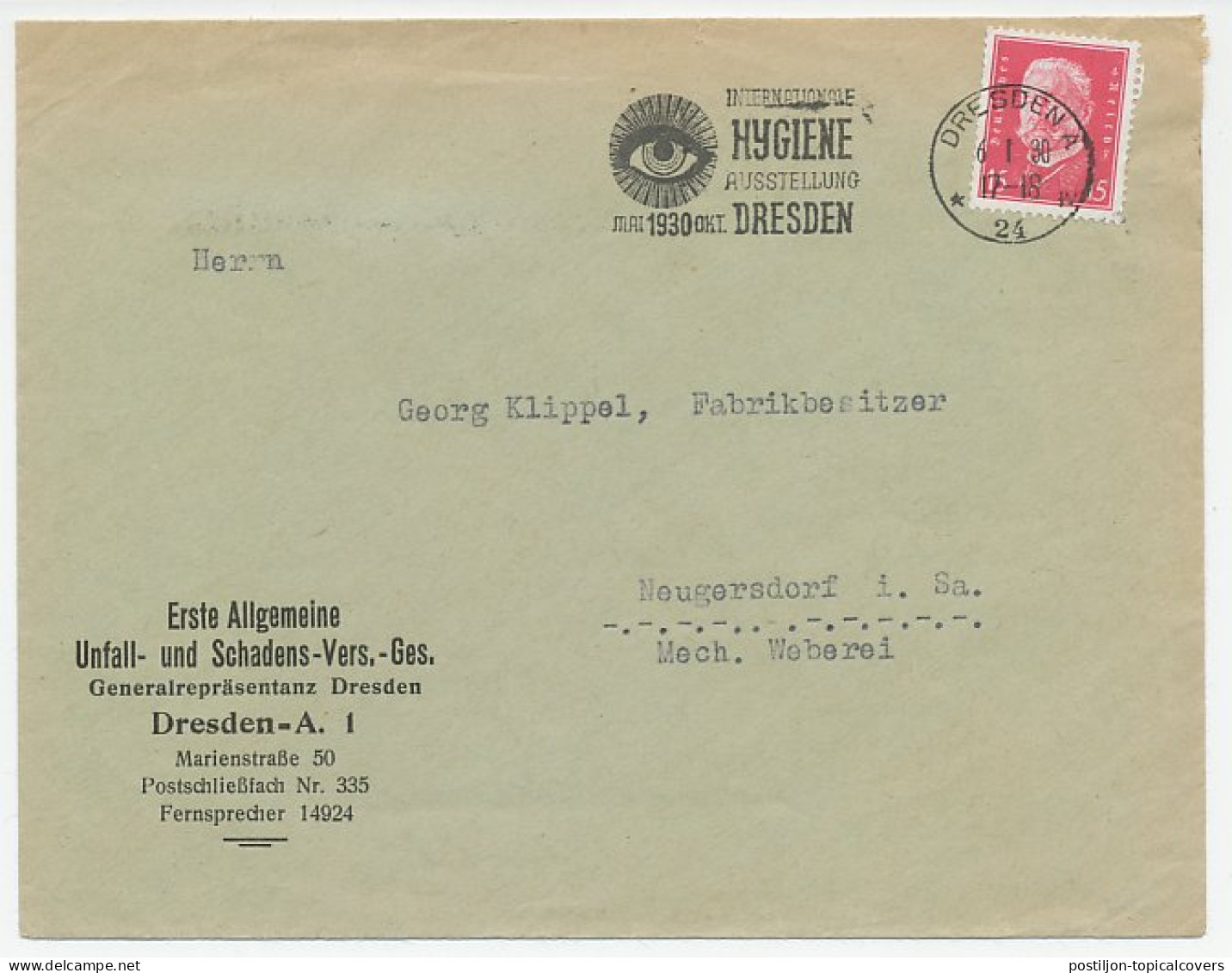 Cover / Postmark Germany 1930 Hygiene Exhibition - Eye - Andere & Zonder Classificatie