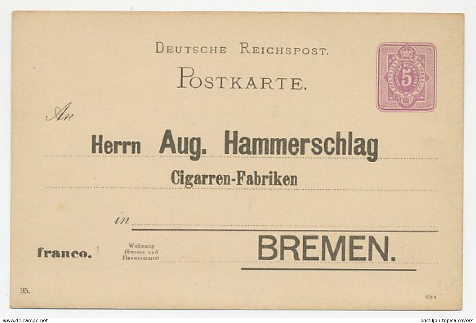 Postal Stationery Germany - Privately Printed Order Card - Cigar - Tobacco - Tabac