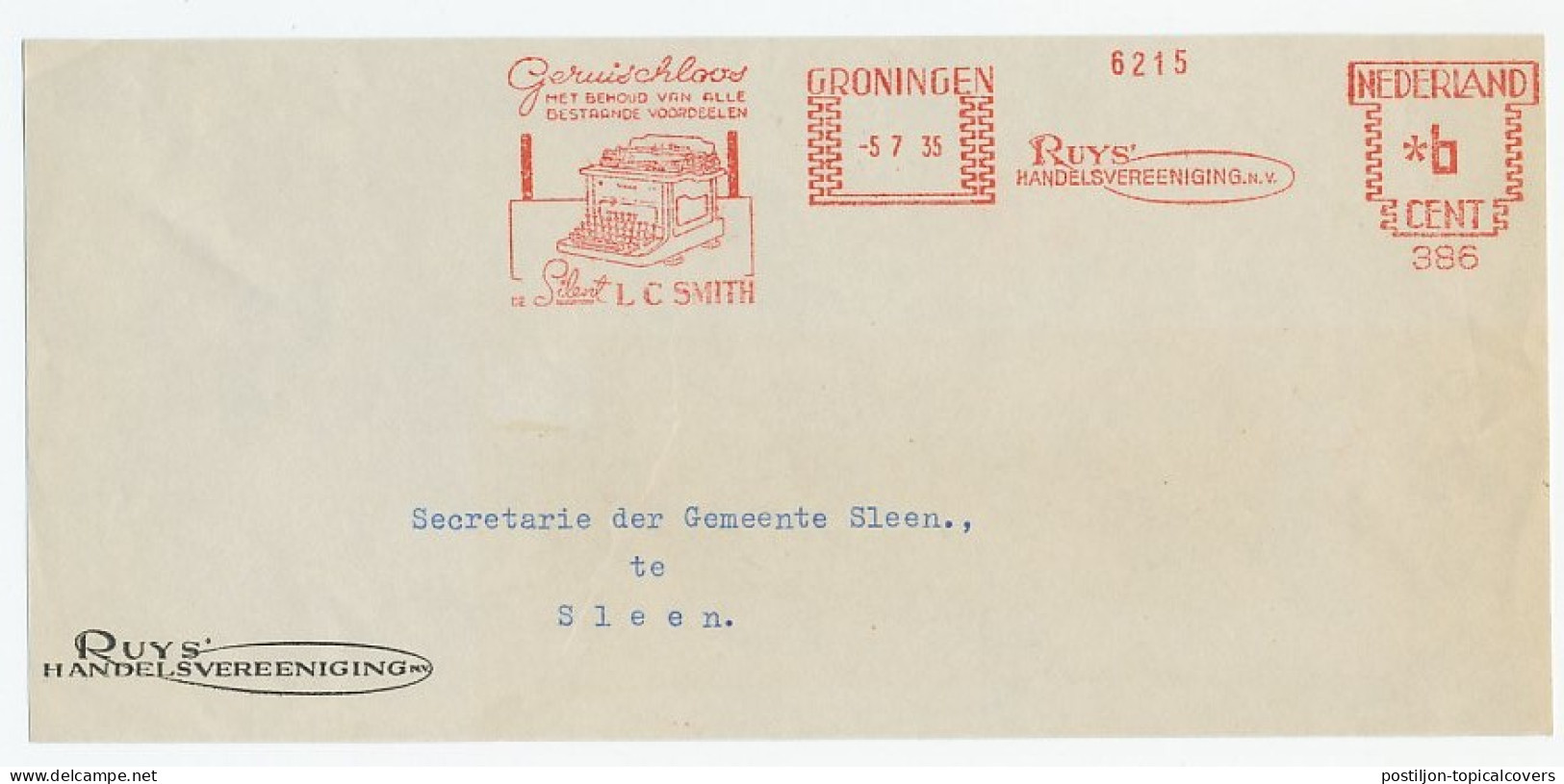 Meter Cover Front Netherlands 1935 Typewriter - Silent - L.C. Smith - Unclassified