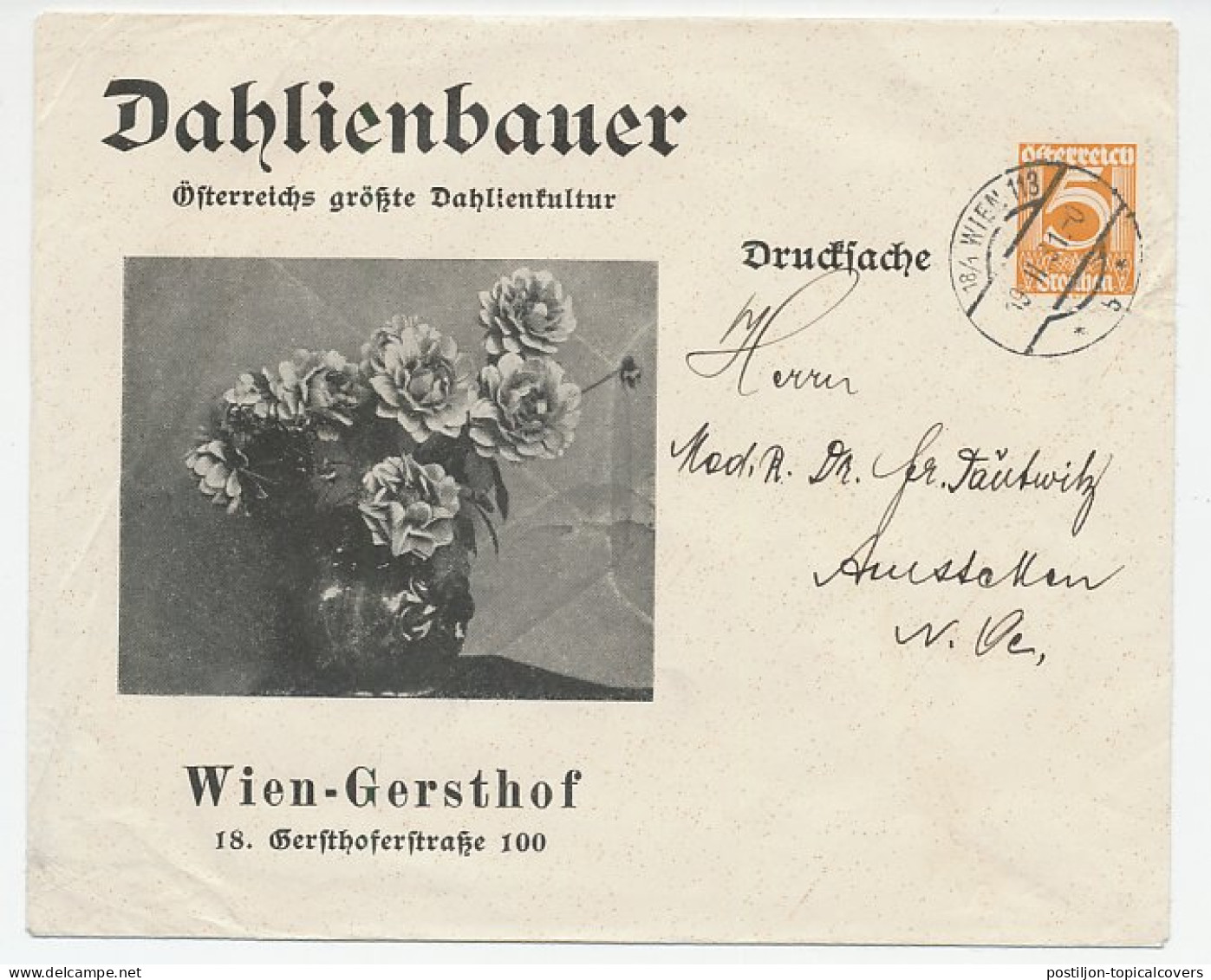 Illustrated Cover Austria 1931 Dahlia - Andere & Zonder Classificatie