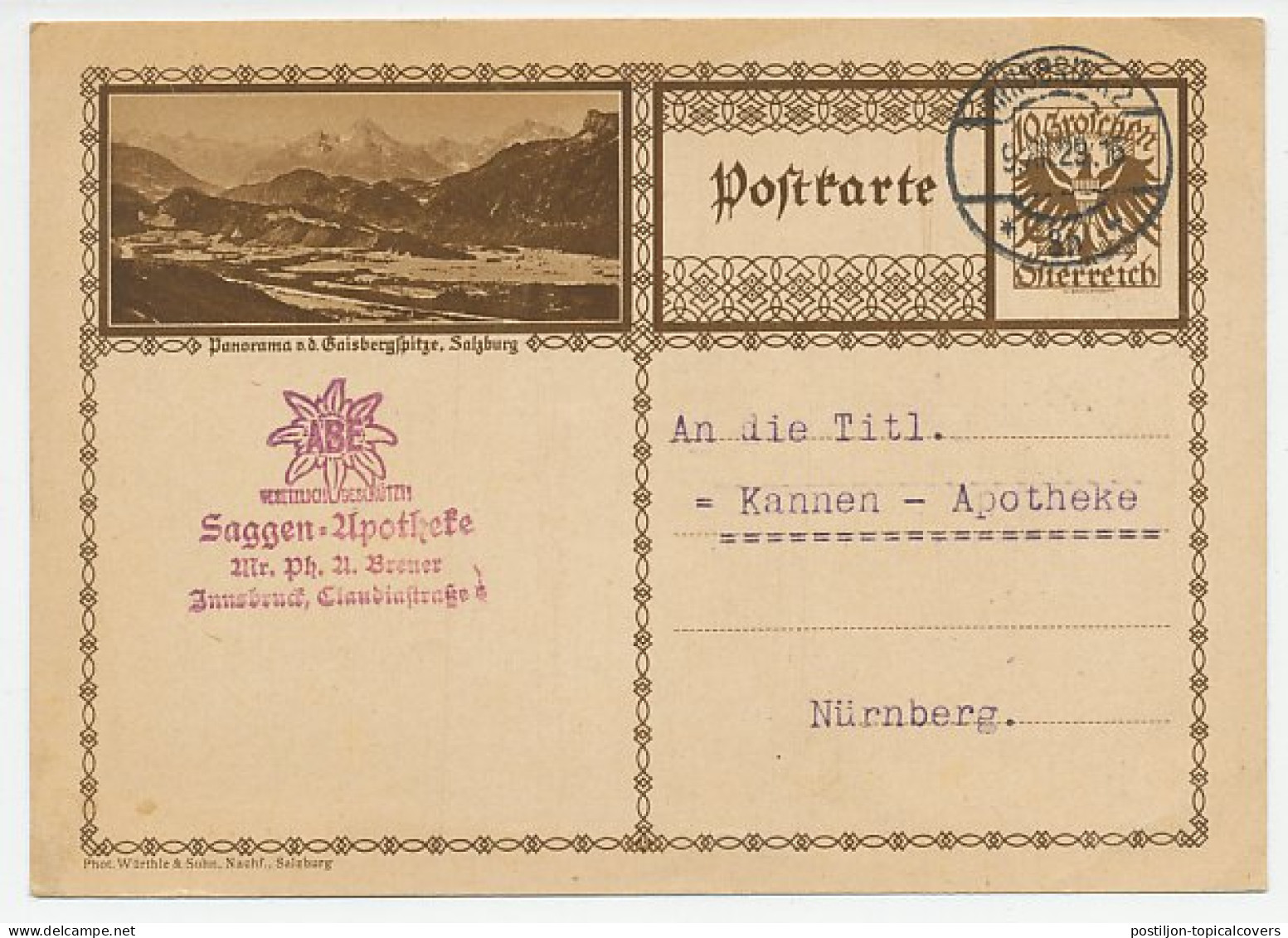 Card / Company Stamp Austria 1929 Edelweiss - Sonstige & Ohne Zuordnung